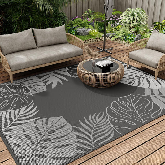 SIXHOME Outdoor Rug for Patio, Waterproof Garden Rug 150 * 240cm, Reversible Outdoor Mat for Patio, Balcony, Camping, Picnic, Backyard, Washable Garden Mat UV Resistant, Grey